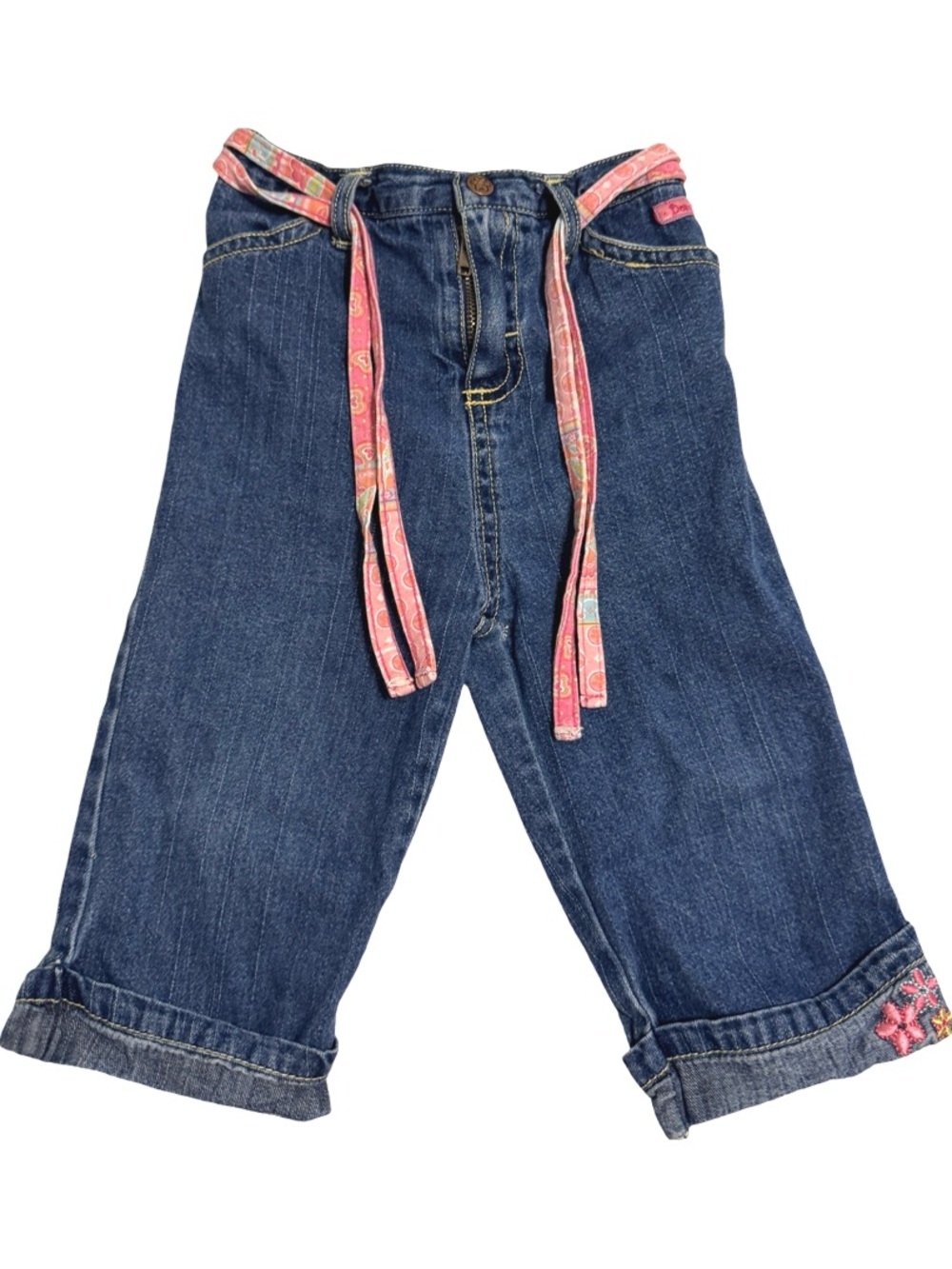 Vintage 2003 Nick Jr. Dora Baggy Floral Jeans Girls 24M Embroidered Belt Y2K